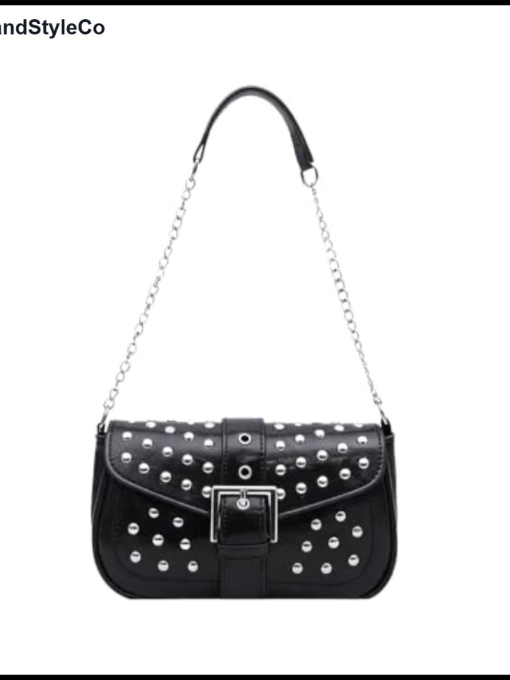 Studded Faux Leather Saddle Crossbody Bag Chain Strap Purse